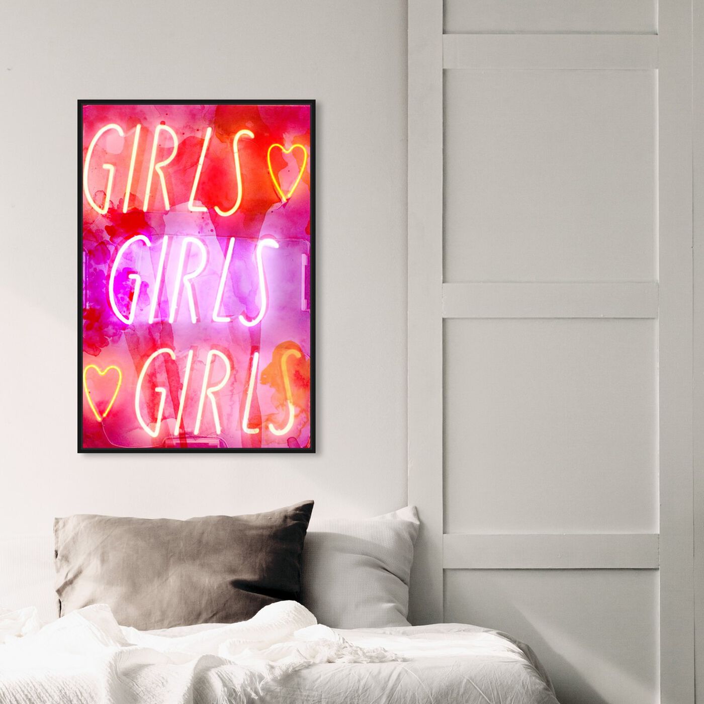 Hanging view of Girls Girls Girls featuring typography and quotes and quotes and sayings art.