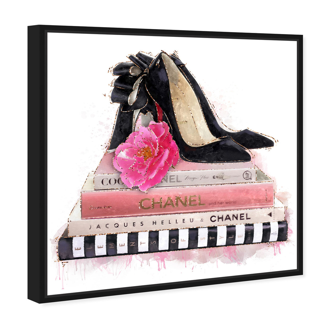 Angled view of Fashion Books and Glam Shoes featuring fashion and glam and books art.