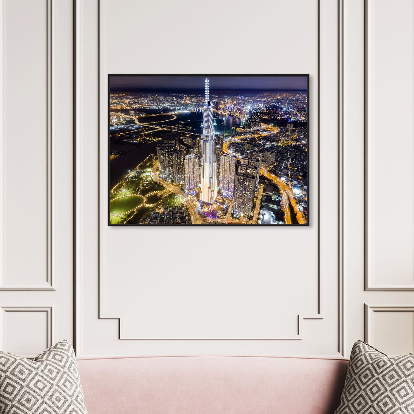 Hanging view of Curro Cardenal - Bright City Skyline featuring cities and skylines and world skylines art.