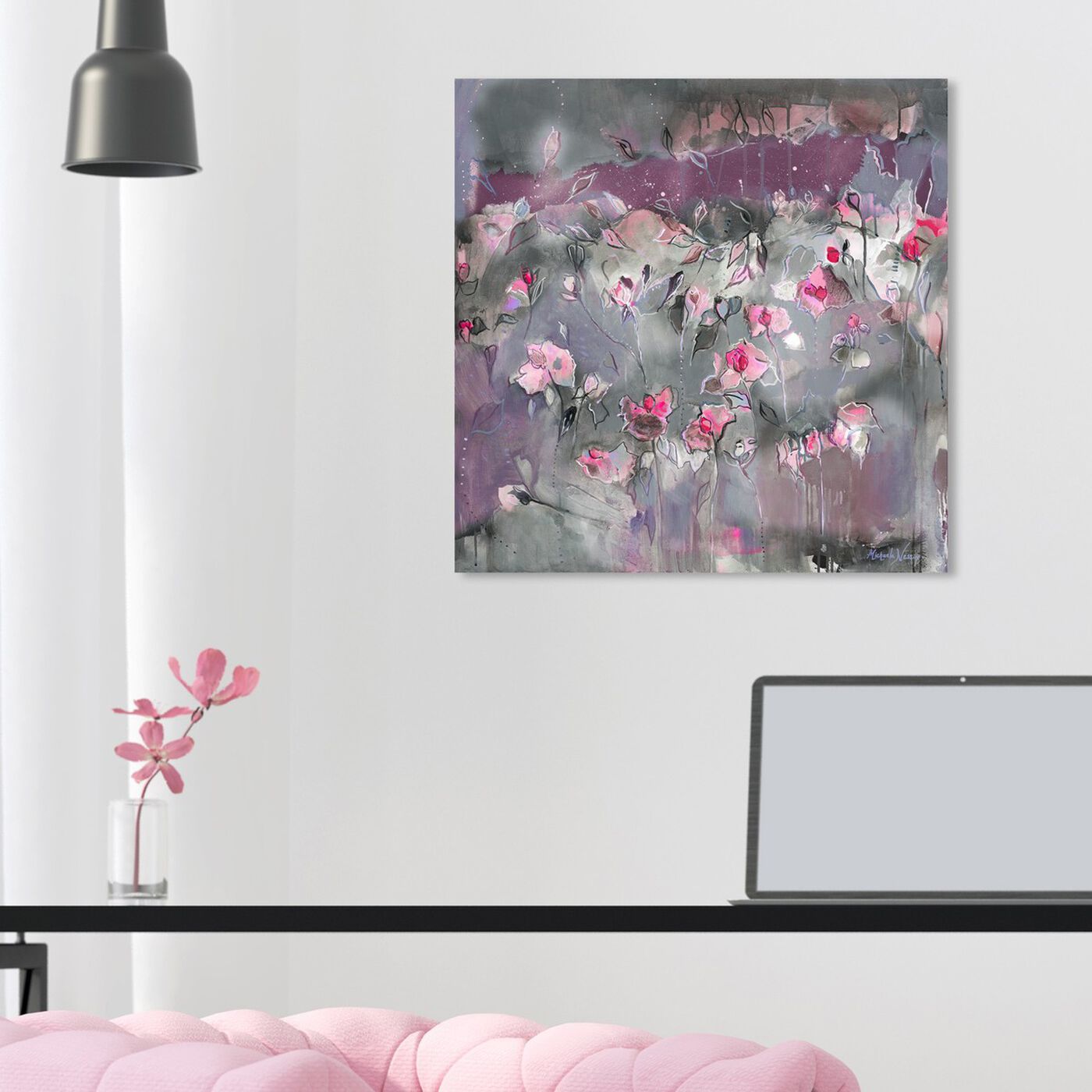 Hanging view of Michaela Nessim - Subtle Radiance Grey featuring abstract and flowers art.