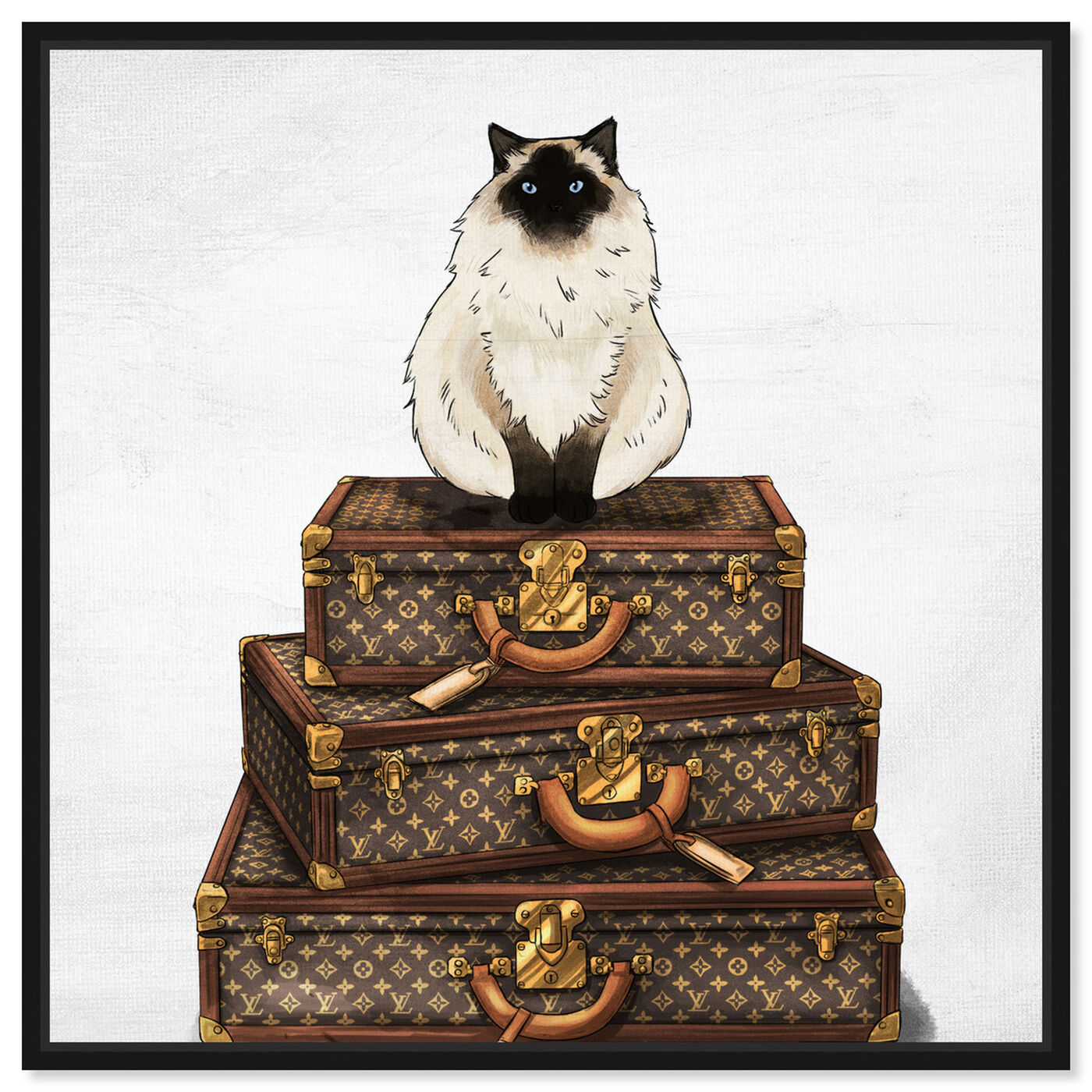 Front view of Siamese Suitcase featuring fashion and glam and travel essentials art.
