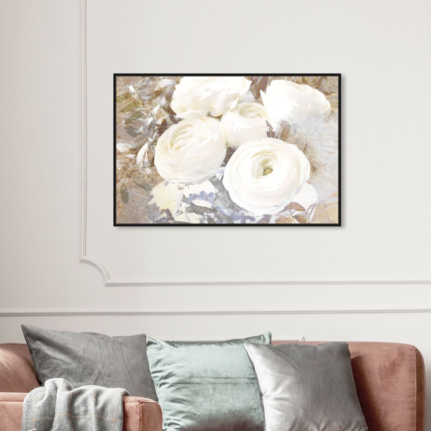 Hanging view of Serving Ranunculus featuring floral and botanical and florals art.
