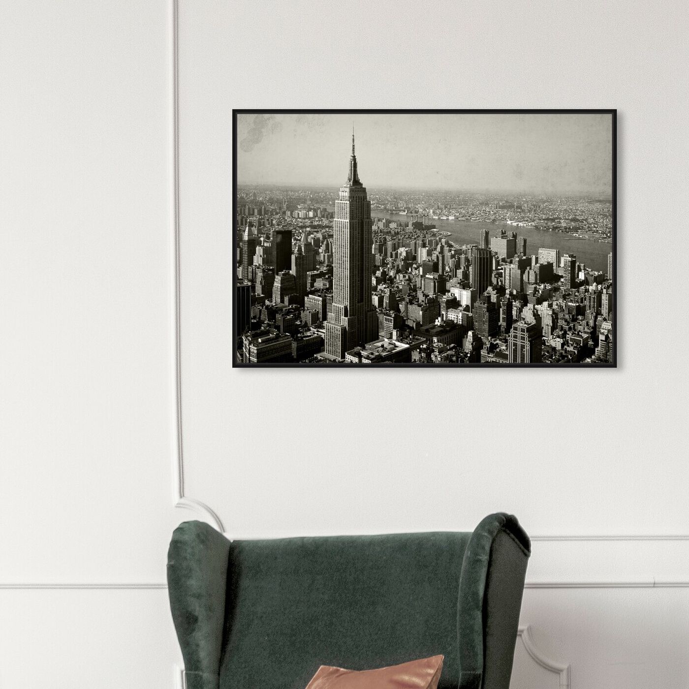 Hanging view of NYC I featuring cities and skylines and united states cities art.