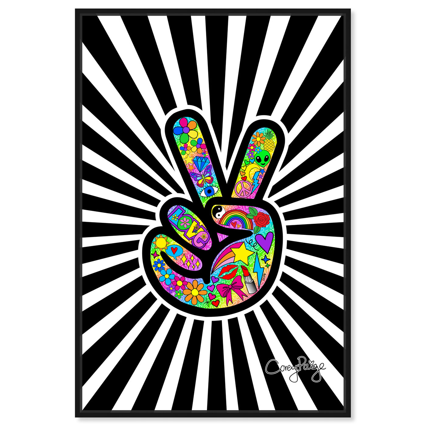 Front view of Corey Paige- Funky Peace Sign  featuring symbols and objects and symbols art.