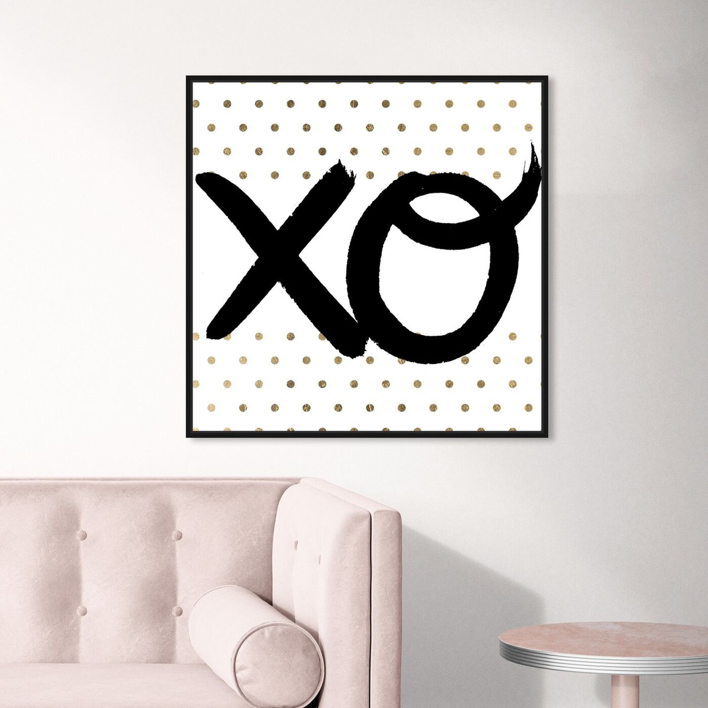 Hanging view of XO featuring typography and quotes and signs art.