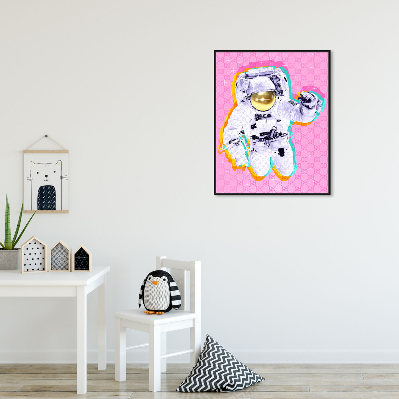 Hanging view of Out of Orbit featuring astronomy and space and astronaut art.