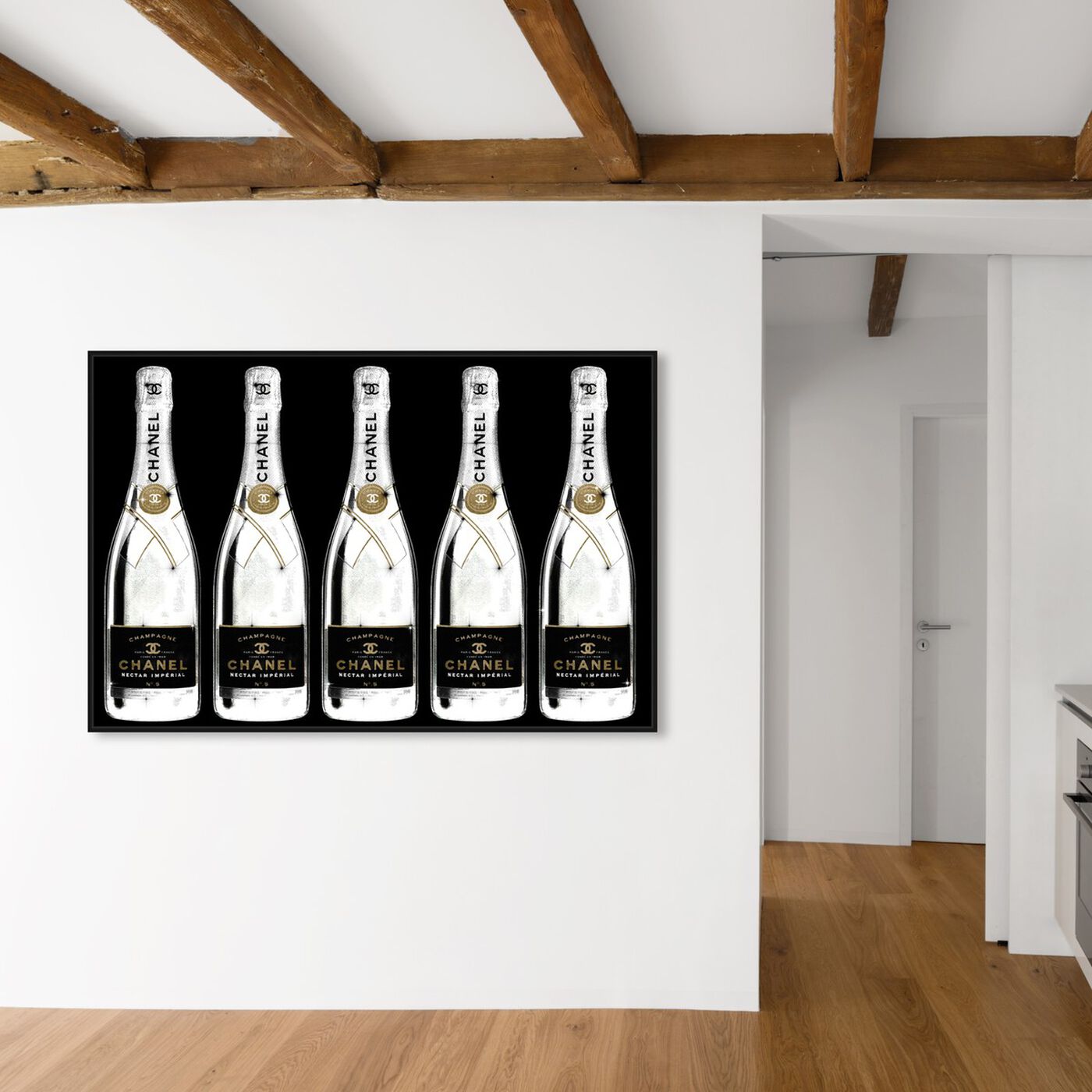 Hanging view of Drink Up Champagne Black featuring fashion and glam and lifestyle art.