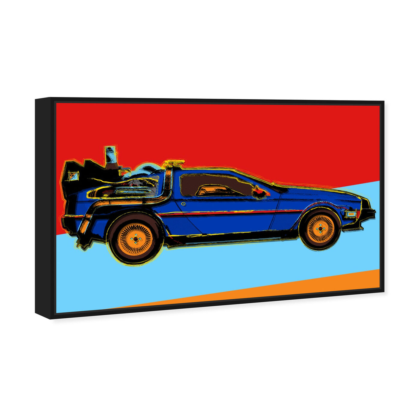 Angled view of Warhol style Delorean featuring transportation and automobiles art.