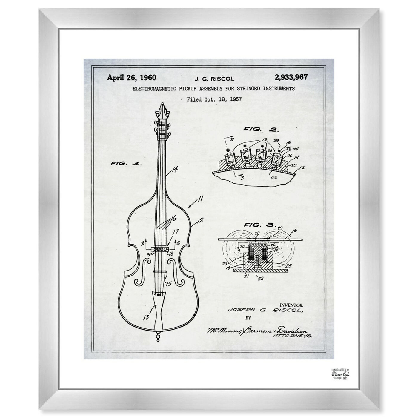 Front view of Electromagnetic Violin Pickup 1957 featuring music and dance and music instruments art.
