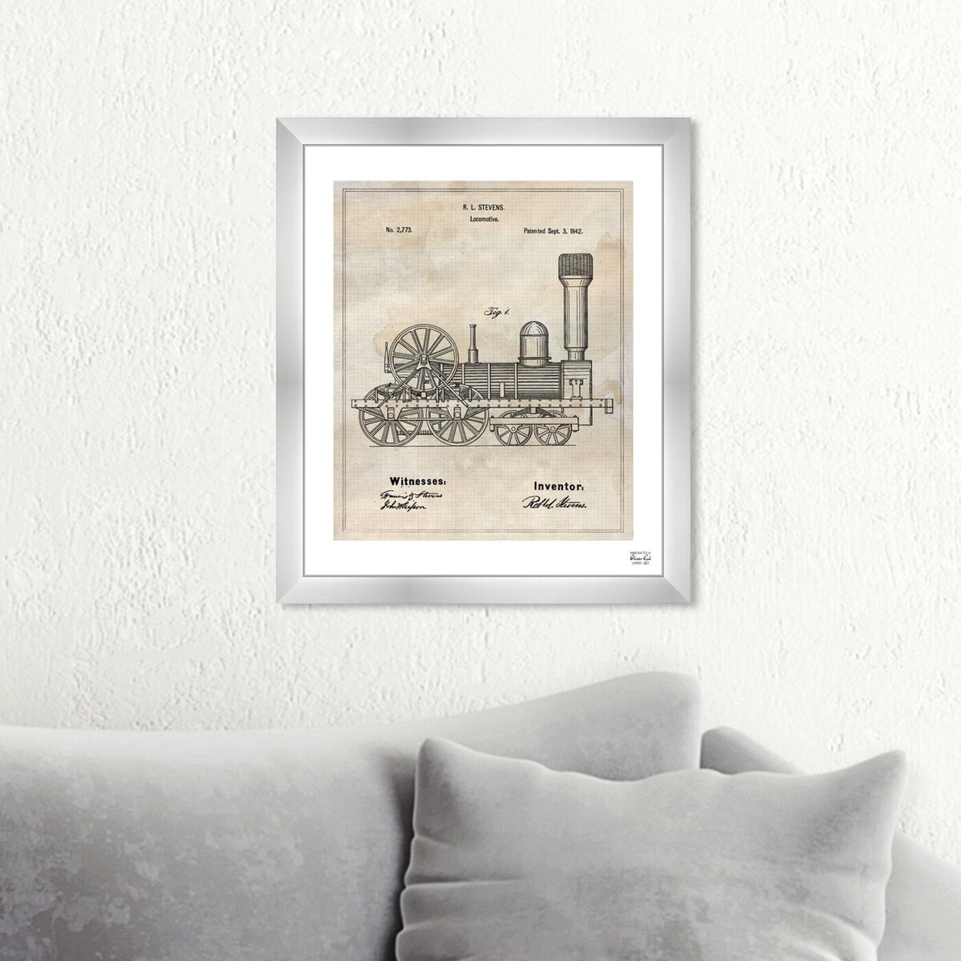 Hanging view of Locomotive 1842 featuring transportation and trains art.