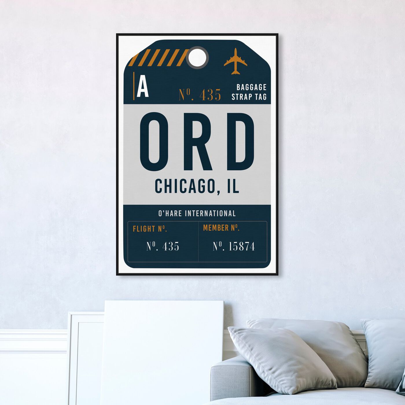 Hanging view of Chicago Luggage Tag featuring cities and skylines and united states cities art.