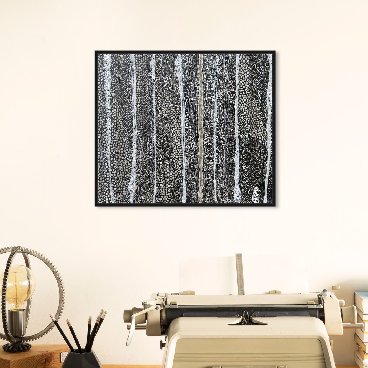 Hanging view of Enriqueta Ahrensburg - Black and white featuring abstract and textures art.