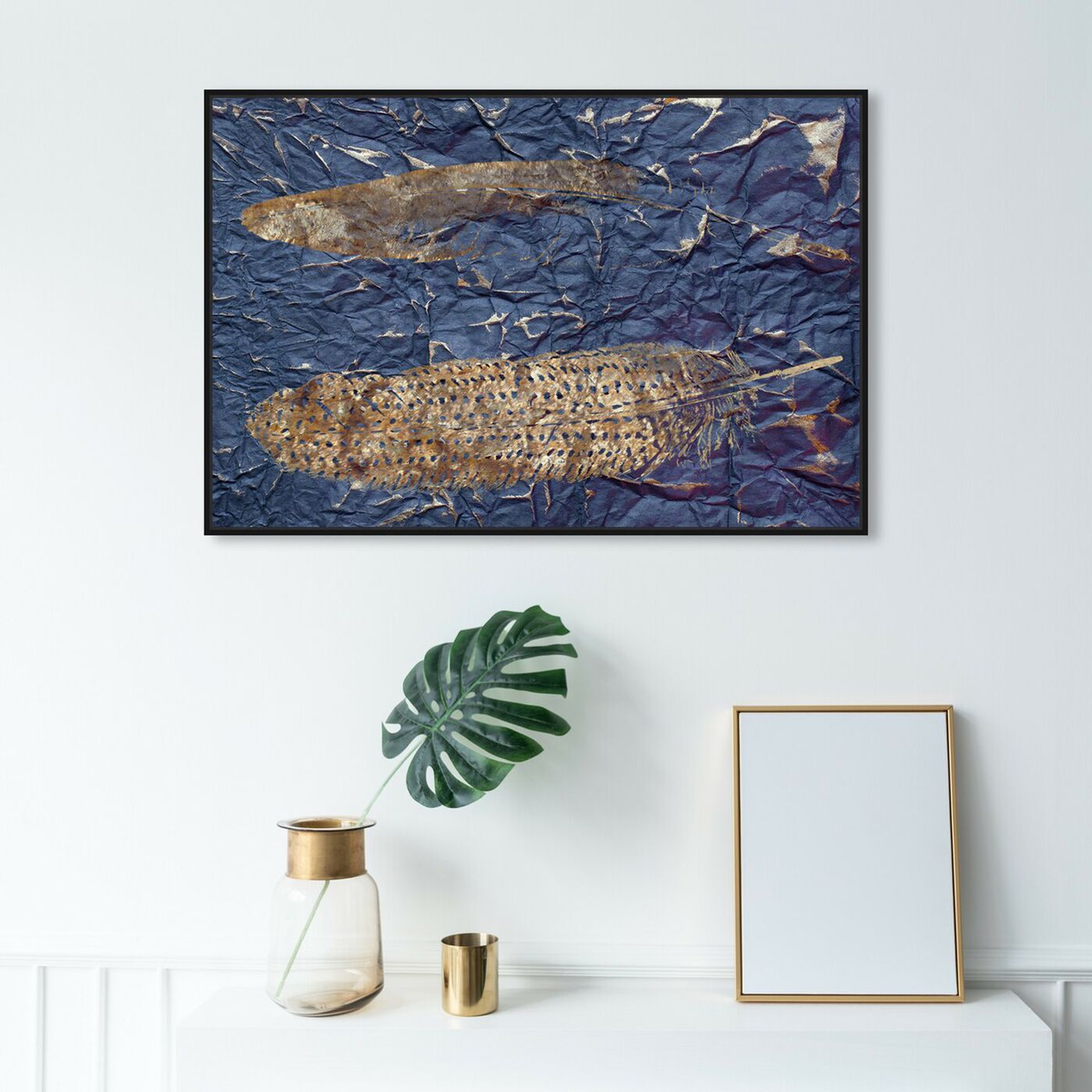 Hanging view of Guinea Blue - Signature Collection featuring fashion and glam and feathers art.