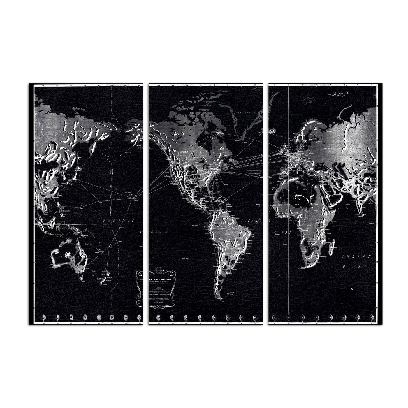 Pan American Airways Map 1956 Triptych
