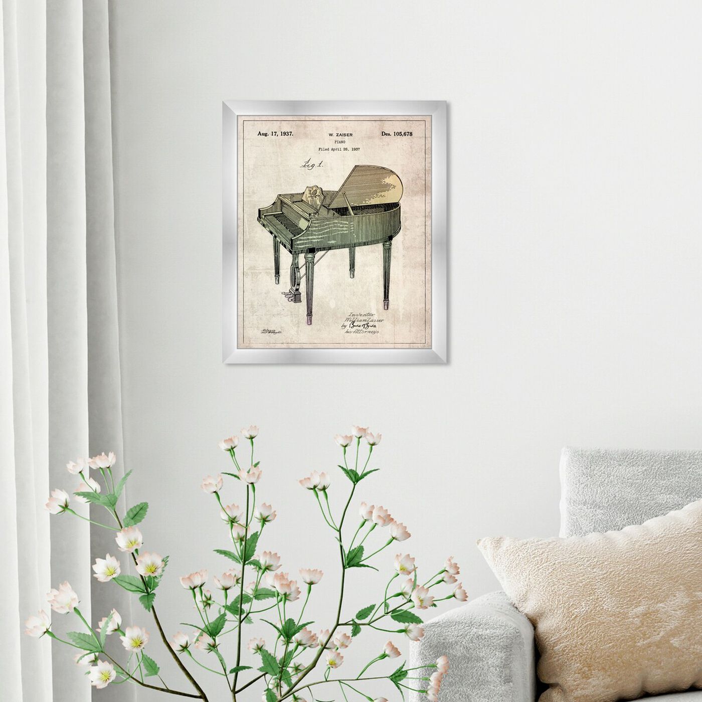 Hanging view of Piano Gray 1937 featuring music and dance and music instruments art.