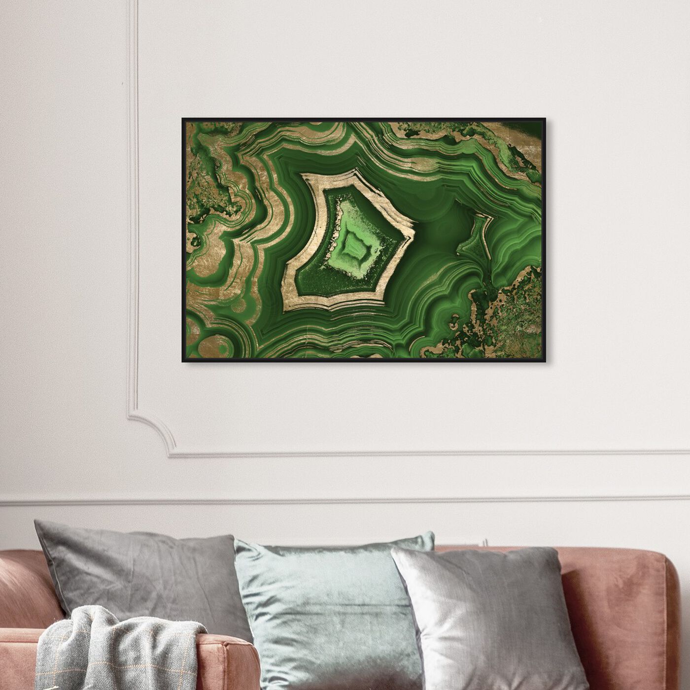Hanging view of Dreaming About Emerald featuring abstract and crystals art.