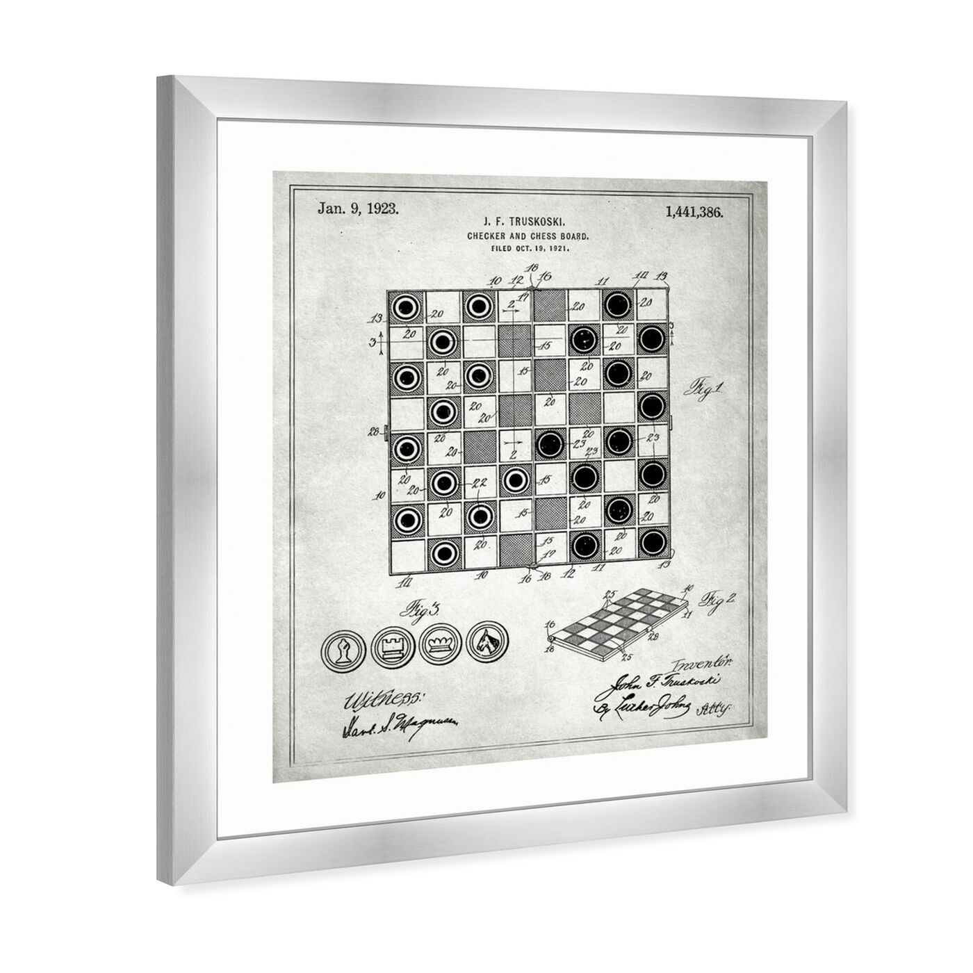 Angled view of Checker And Chess Board 1923 featuring entertainment and hobbies and board games art.