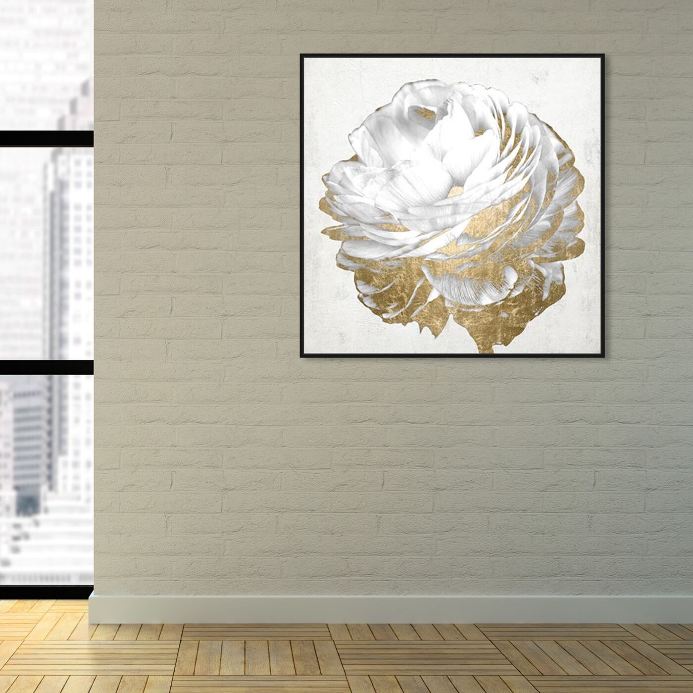 Hanging view of Gold and Light Floral White featuring floral and botanical and florals art.