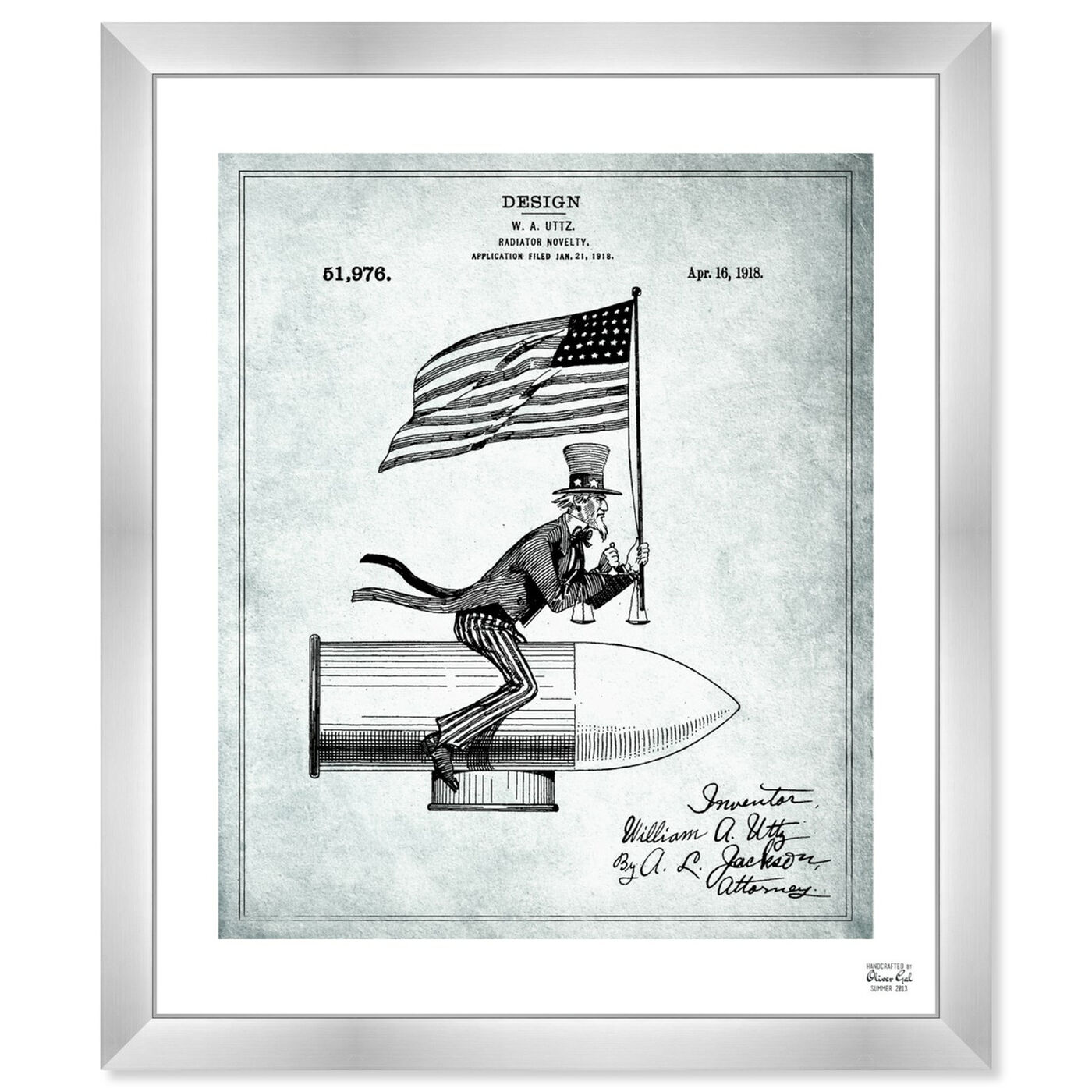 Front view of Uncle Sam Radiator Novelty 1918 featuring americana and patriotic and us flags art.