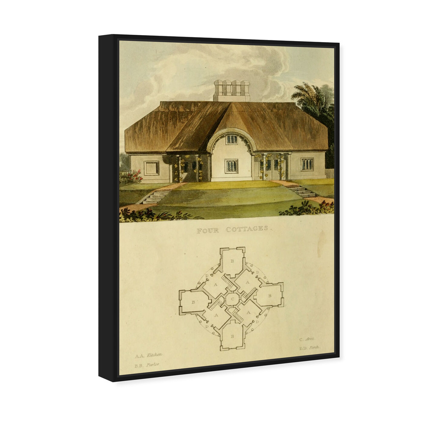 Angled view of Four Cottages - The Art Cabinet featuring classic and figurative and realism art.