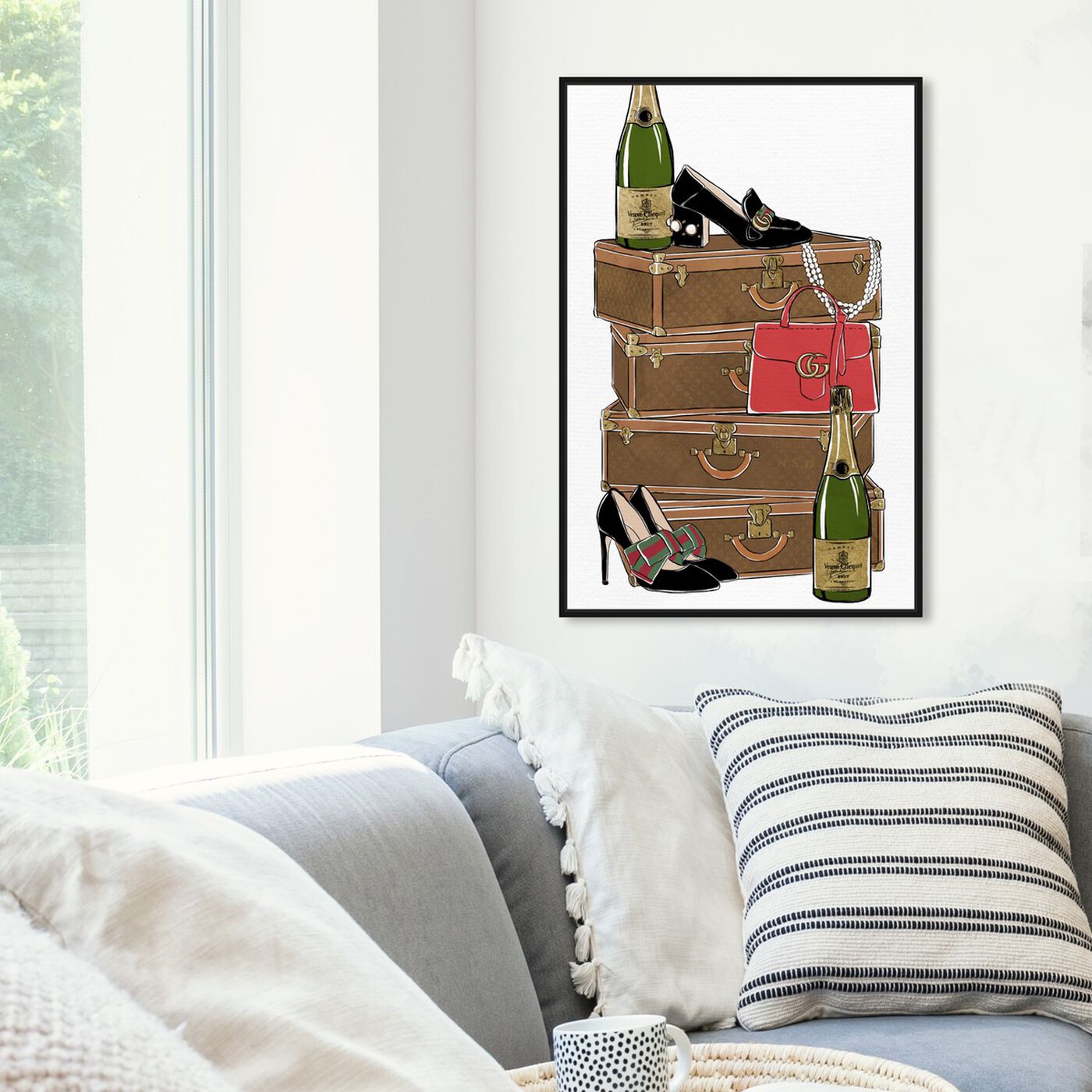 Hanging view of Traveling Party featuring fashion and glam and travel essentials art.