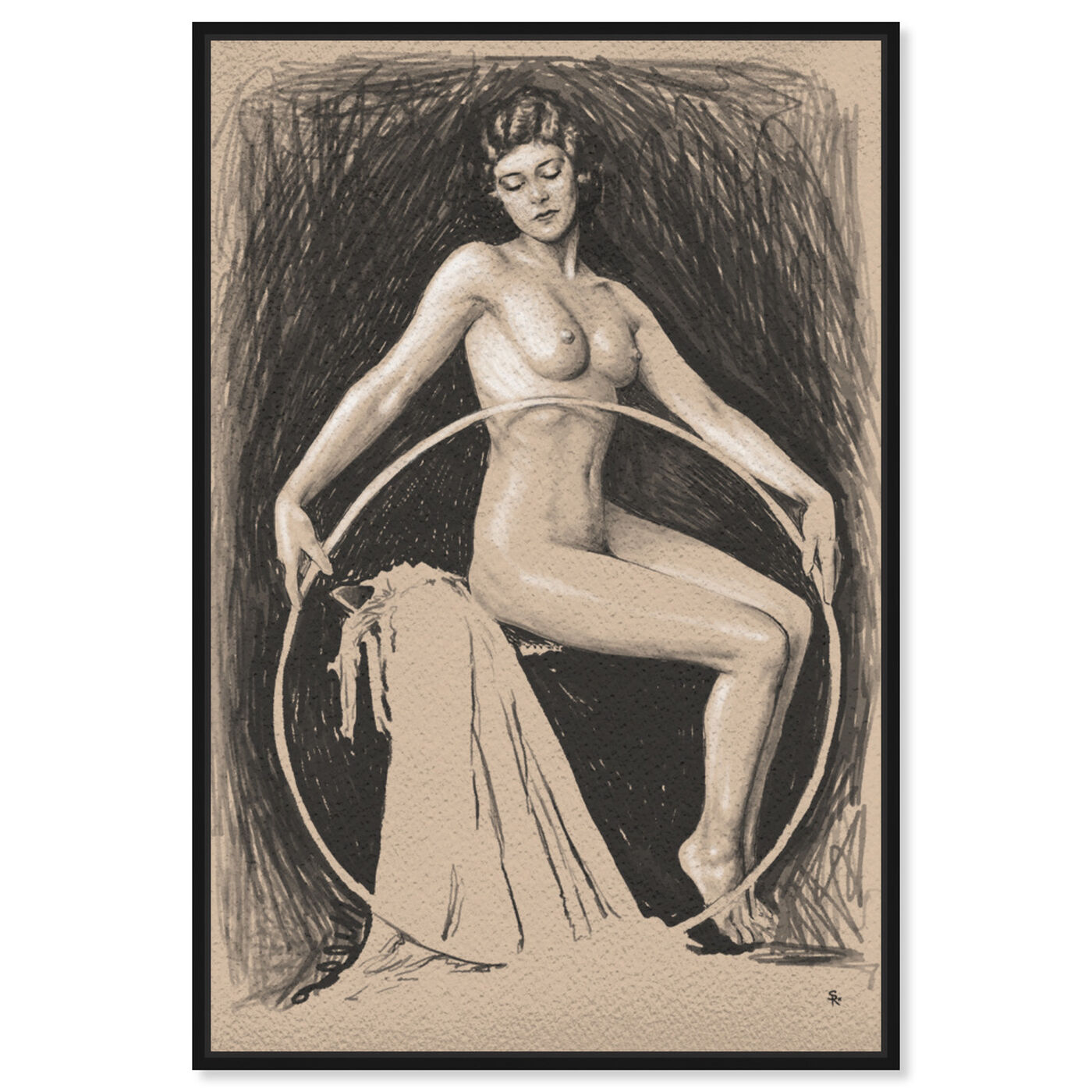 Front view of Nude Woman with Hoop featuring classic and figurative and nudes art.
