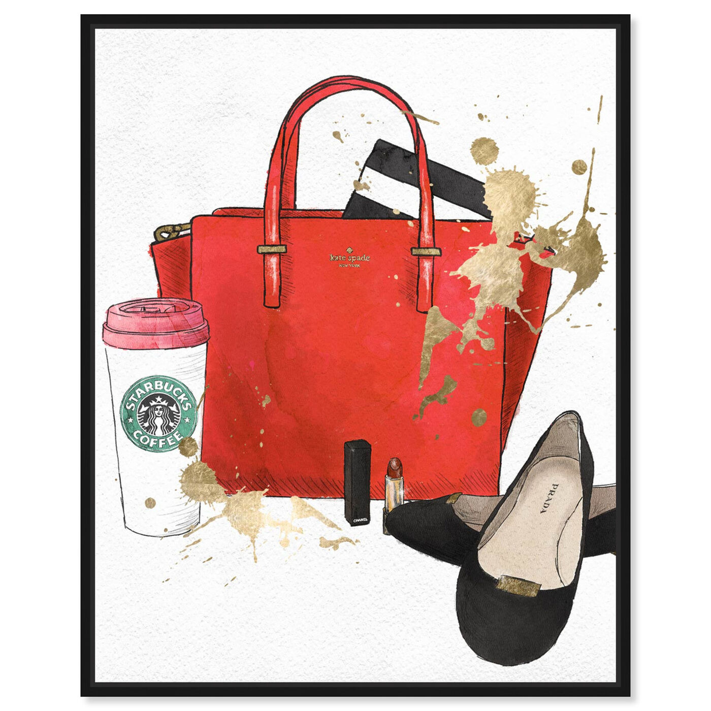 Front view of Bags, Shoes and Coffee Red featuring fashion and glam and essentials art.