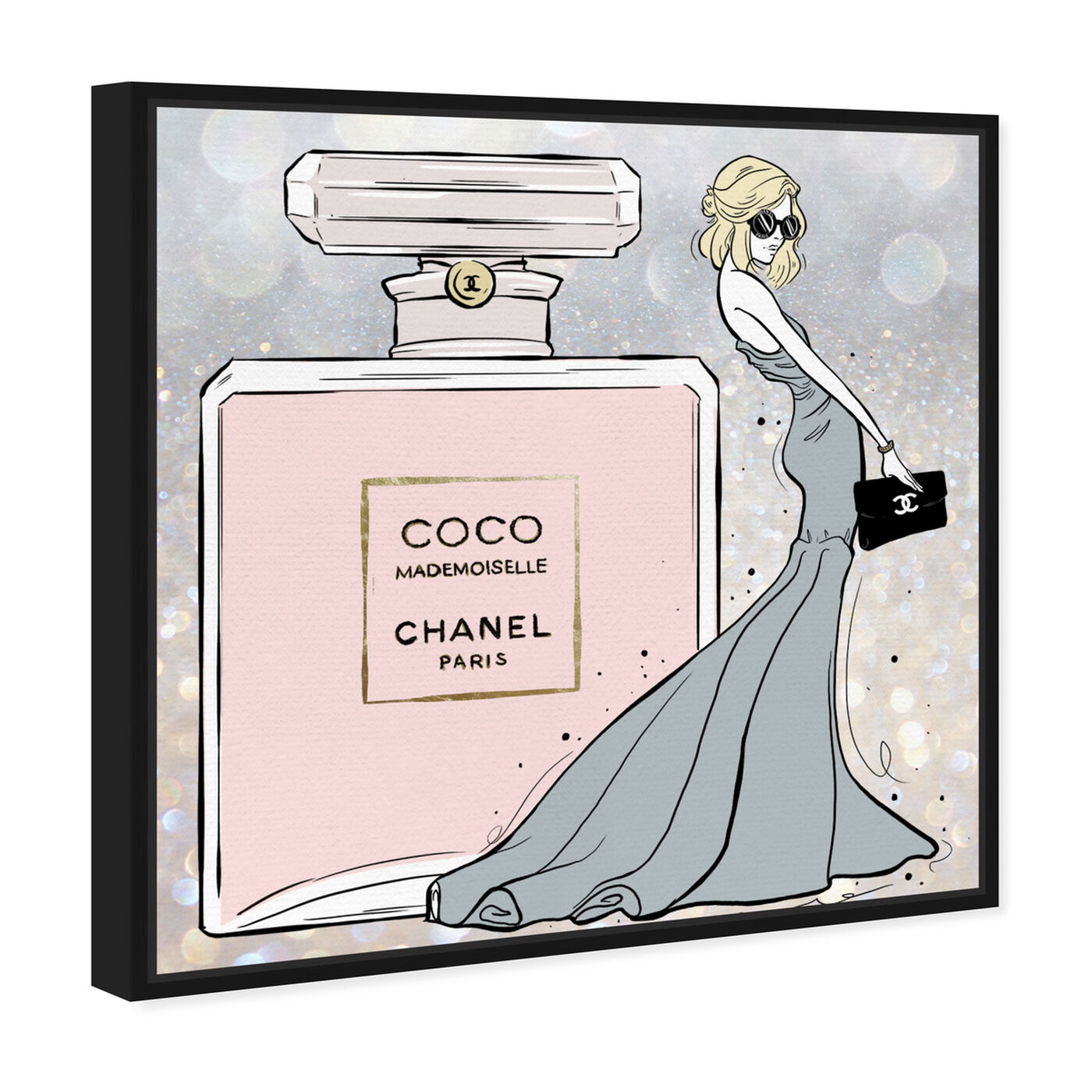 Angled view of Parisian Queen Grey featuring fashion and glam and perfumes art.