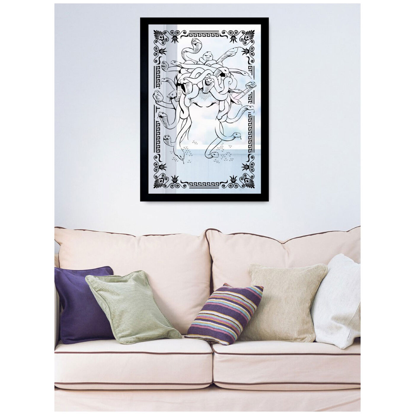 Hanging view of Medusa Mirror featuring symbols and objects and mystic symbols art.