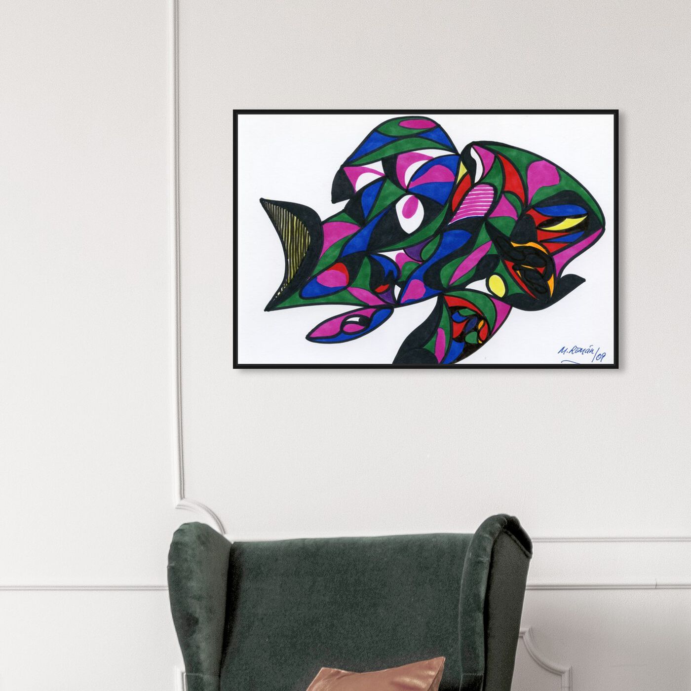 Hanging view of Colorful Goldfish featuring abstract and geometric art.
