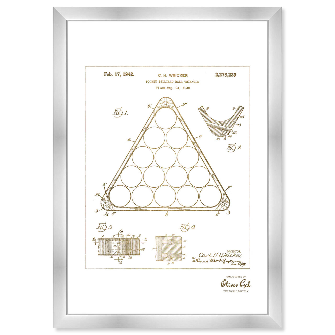 Front view of Pocket Billiard Ball Triangle 1942 Gold featuring entertainment and hobbies and billiards art.
