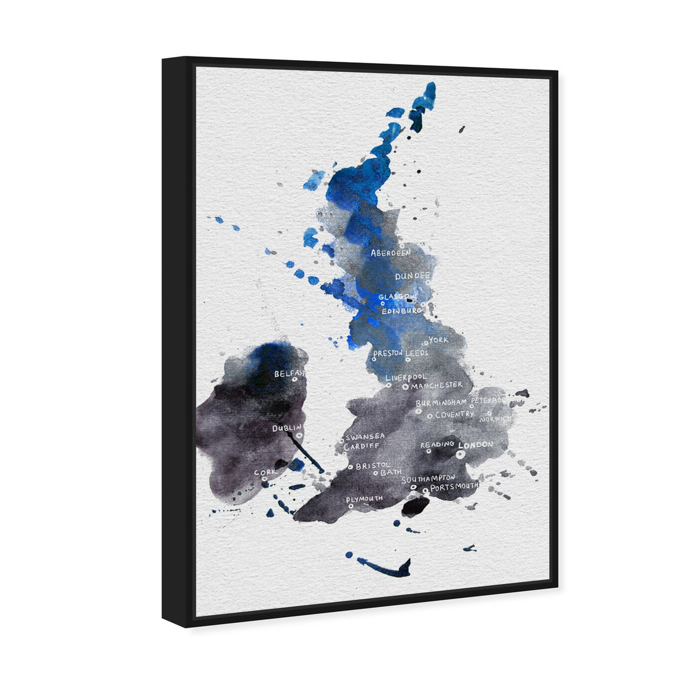 Angled view of England and Ireland Map featuring maps and flags and european countries maps art.