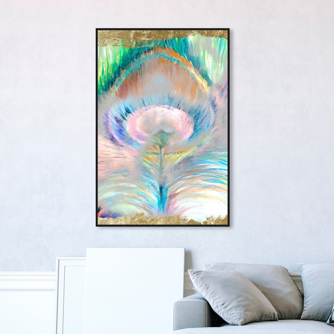 Hanging view of Dream of Feather featuring abstract and paint art.