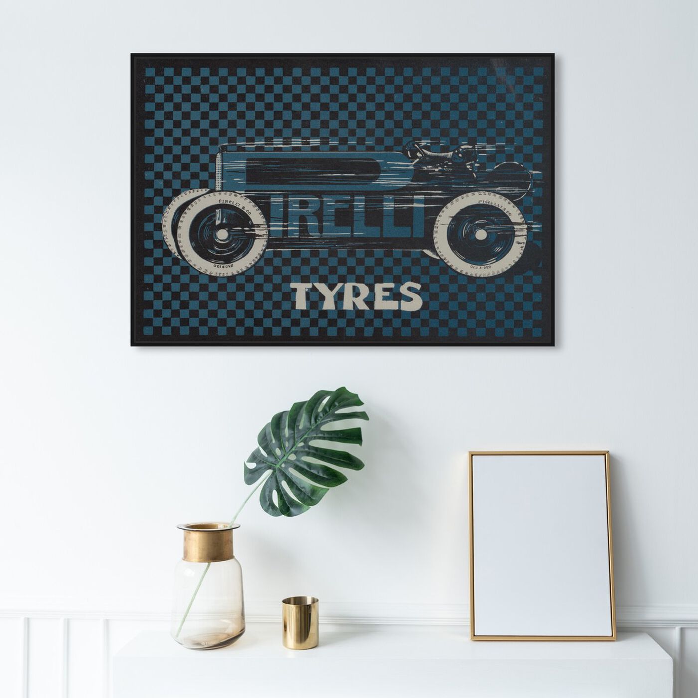 Hanging view of Tyres Checkered featuring transportation and automobiles art.