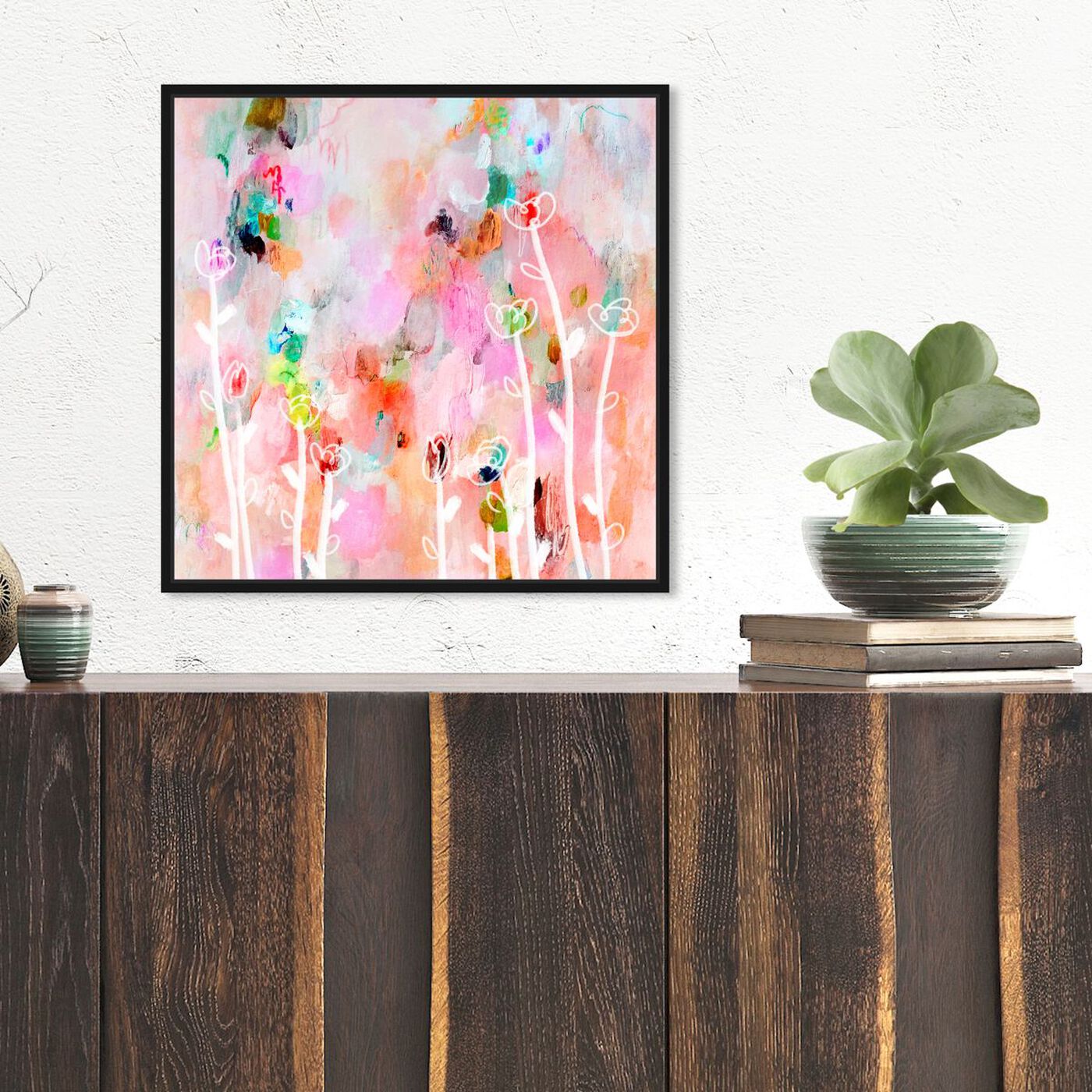 Hanging view of Aurora Flowers featuring abstract and flowers art.