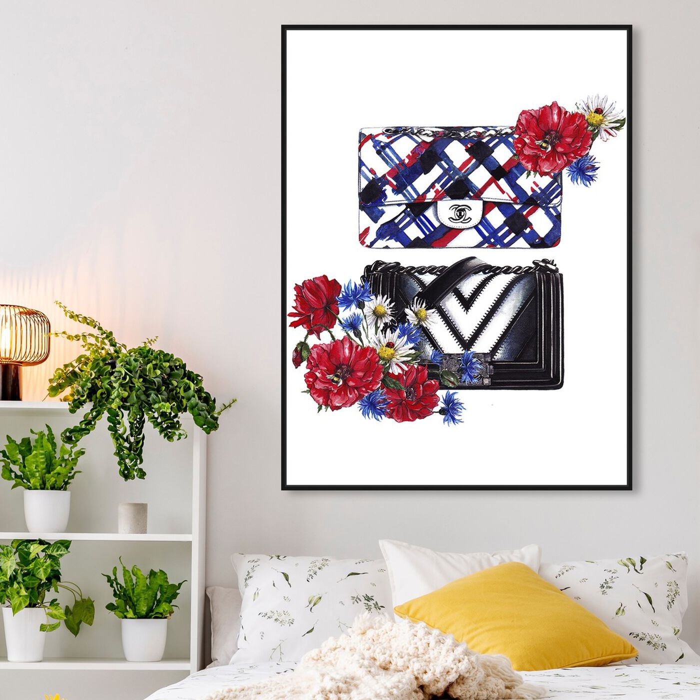 Hanging view of Doll Memories - Bags Floral featuring fashion and glam and handbags art.