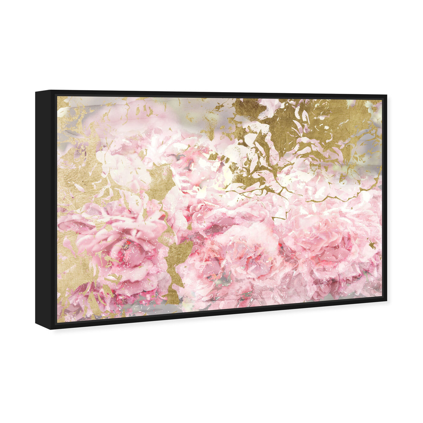 Angled view of Pink and Gold Camellias featuring floral and botanical and florals art.