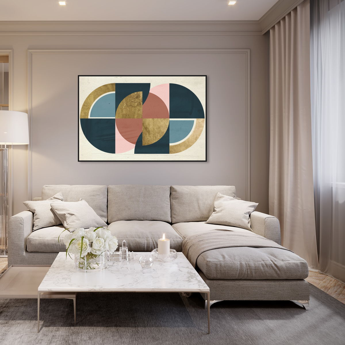 Rotating Puzzle Spheres III Gold | Abstract Wall Art by Oliver Gal