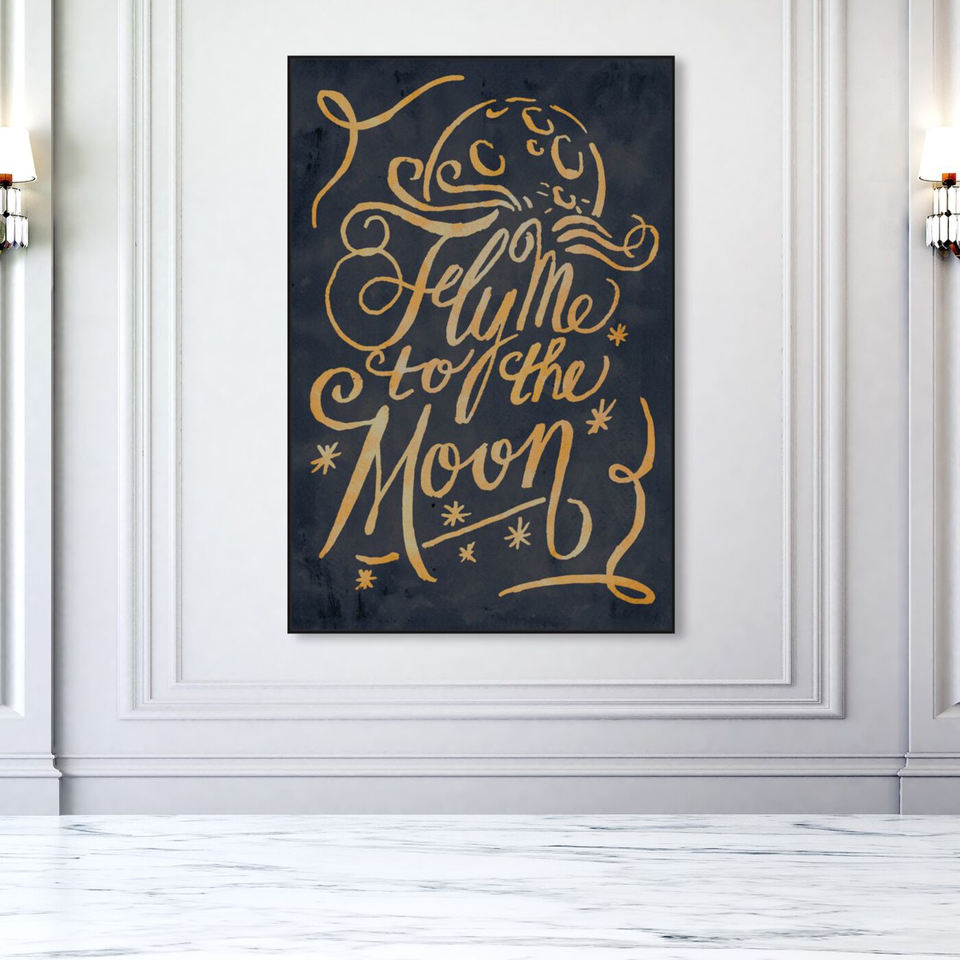 Hanging view of To The Moon I featuring typography and quotes and love quotes and sayings art.