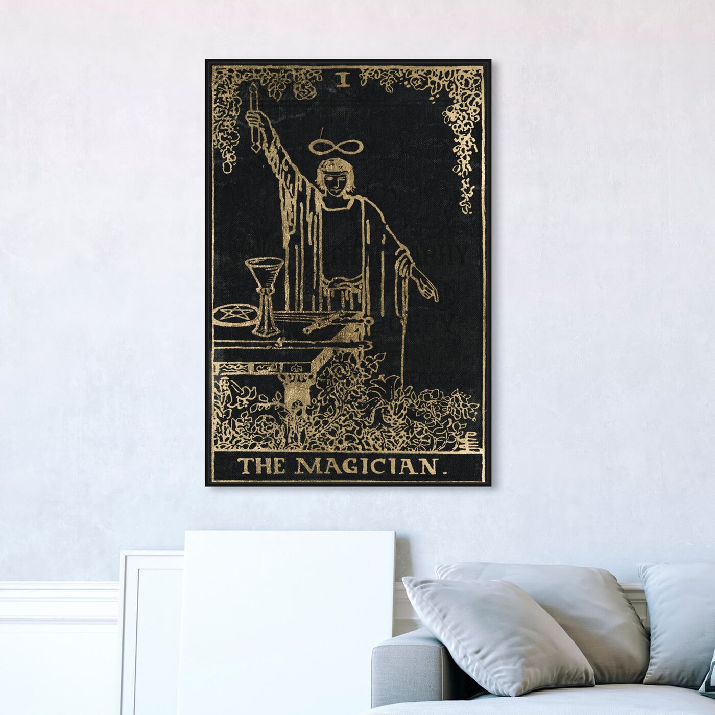 Hanging view of The Magician Tarot featuring spiritual and religious and zodiac art.