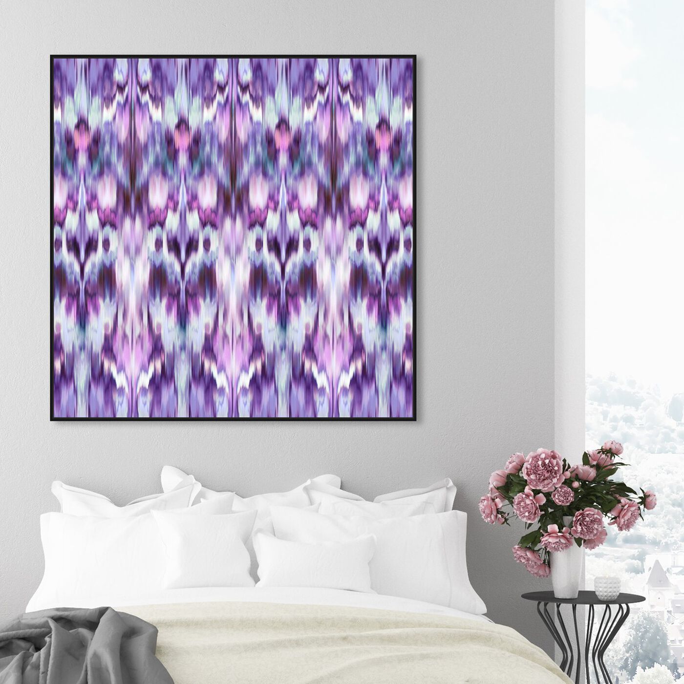 Hanging view of Le Violetera Ikat featuring abstract and patterns art.
