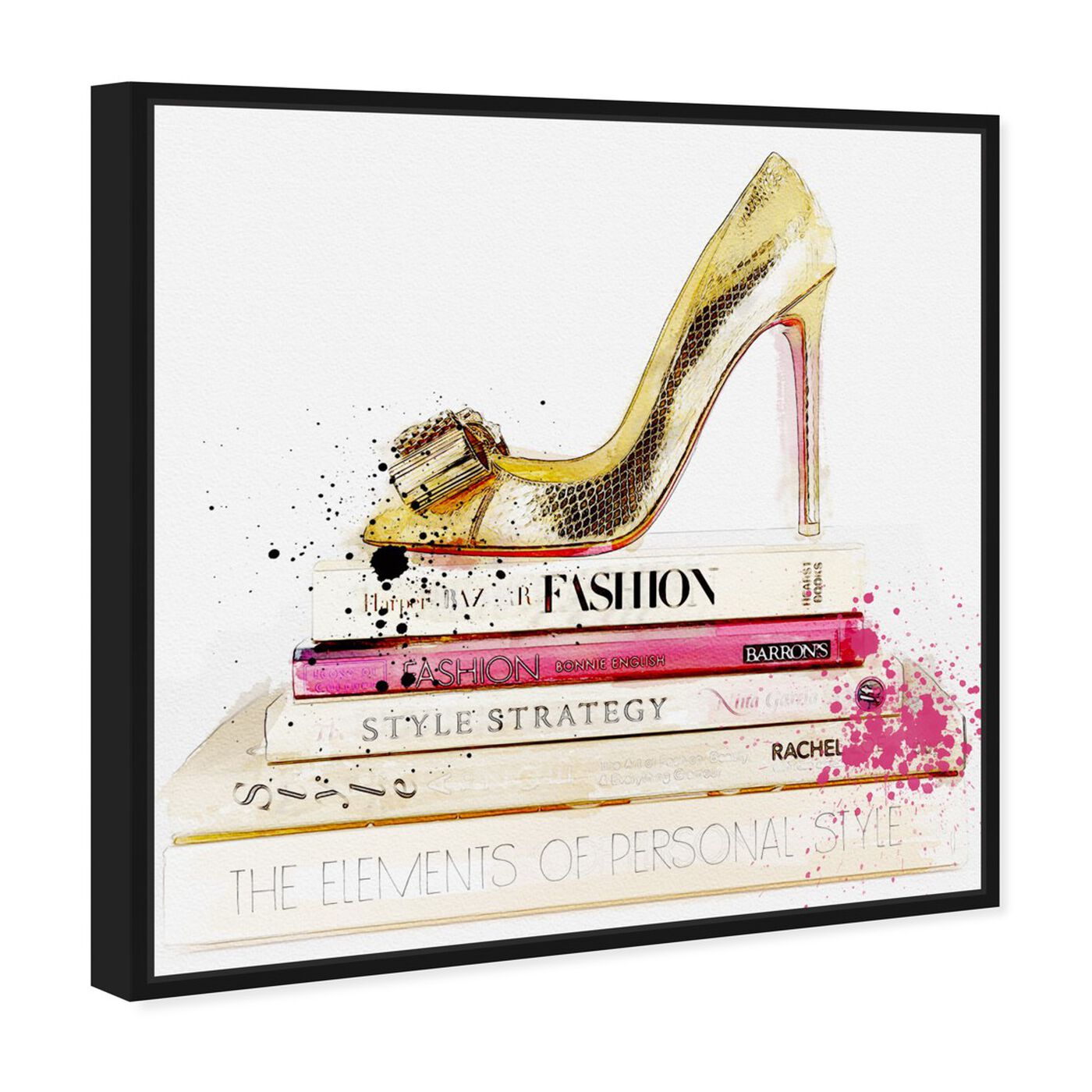 Angled view of Gold Shoe and Fashion Books featuring fashion and glam and shoes art.
