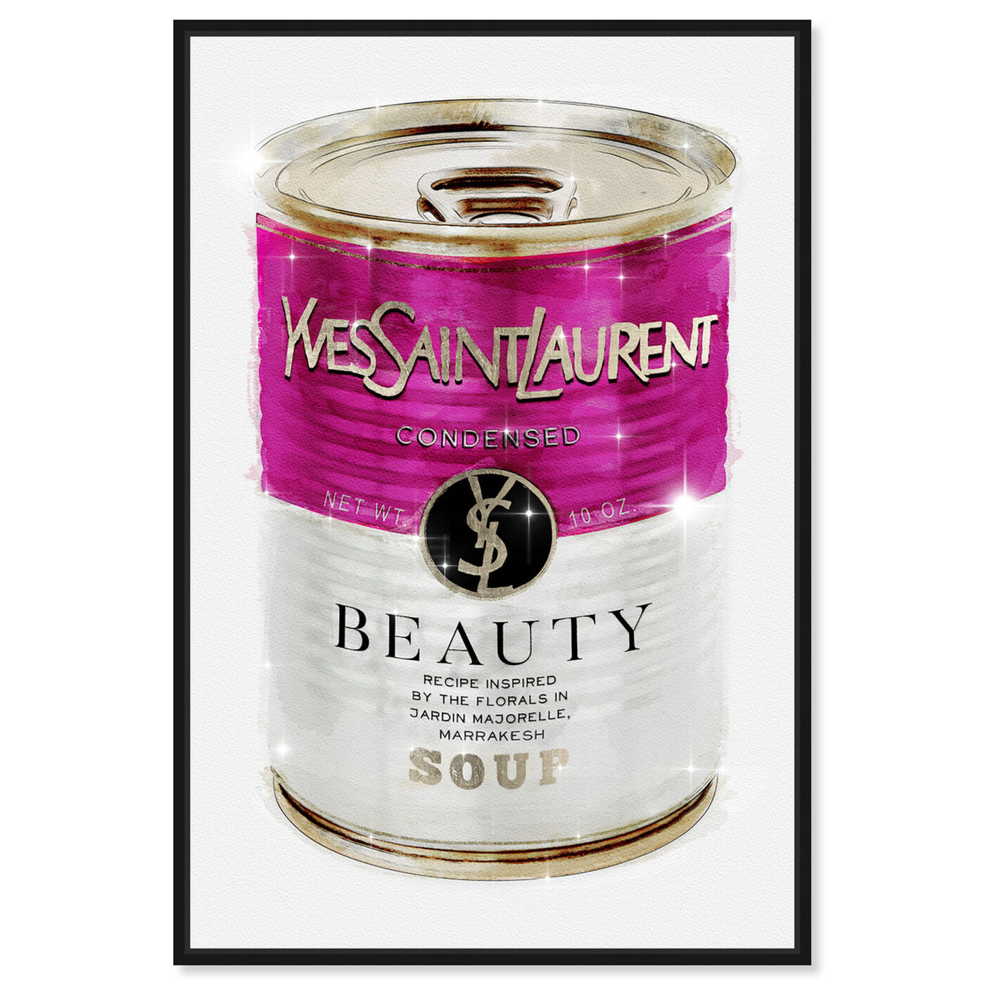 Front view of Yves Beauty SOUP CAN featuring fashion and glam and soup can art.