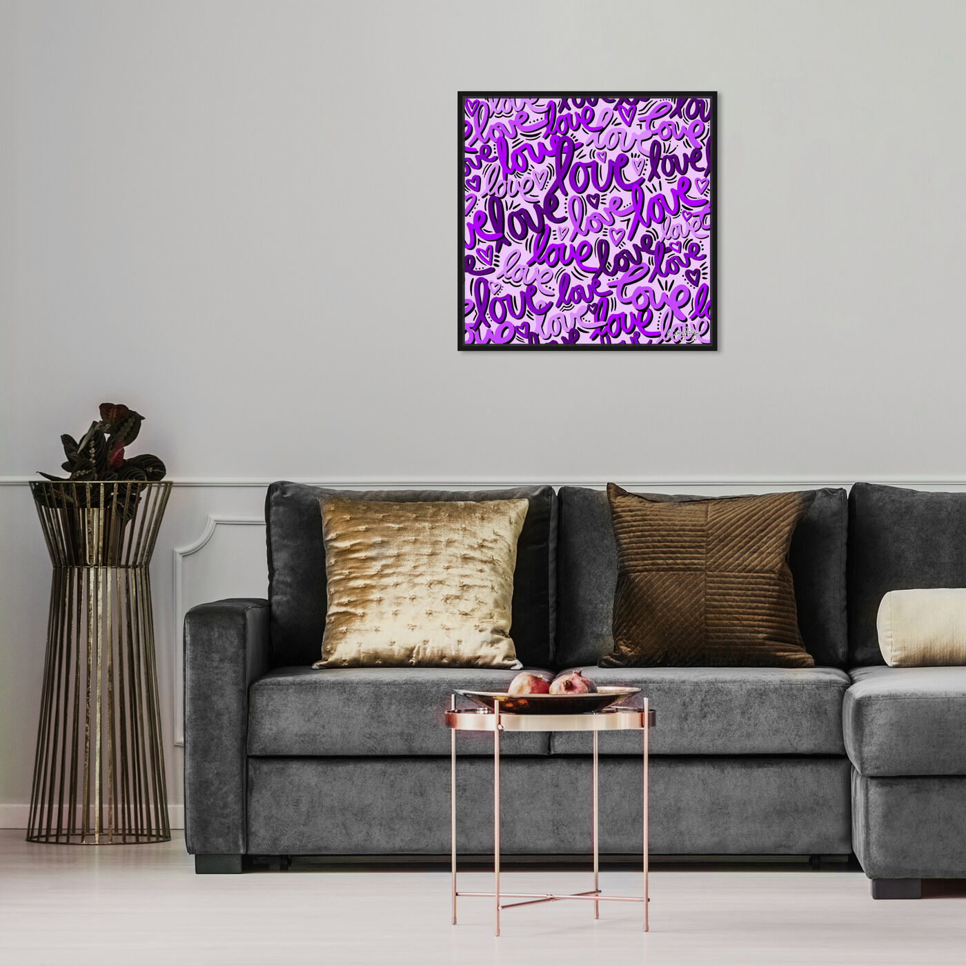 Hanging view of Corey Paige -  Purple Script Love featuring typography and quotes and love quotes and sayings art.