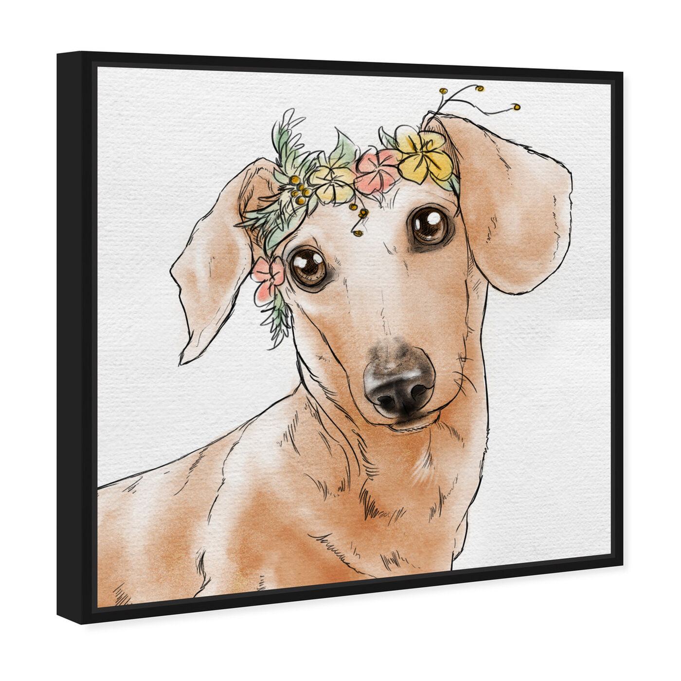 Angled view of Floral Crown Dachshund featuring animals and dogs and puppies art.