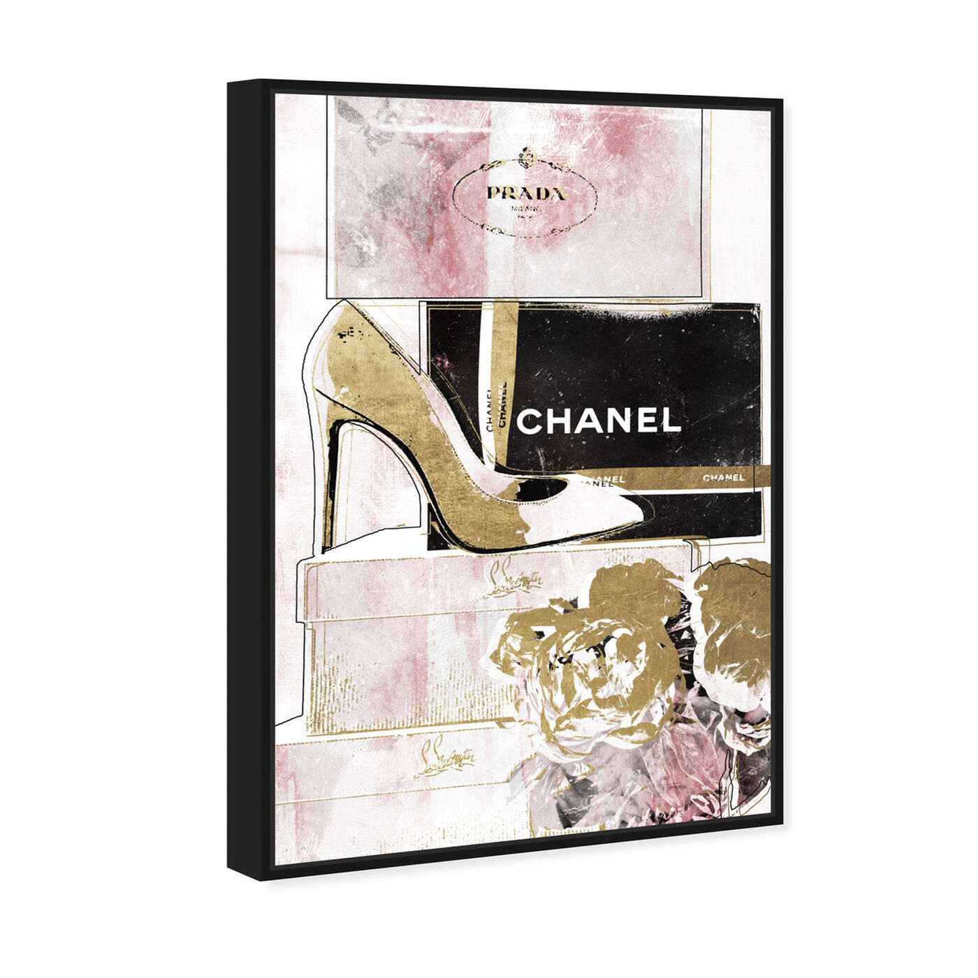 Angled view of Luxury Stacked Shoes Rose featuring fashion and glam and shoes art.