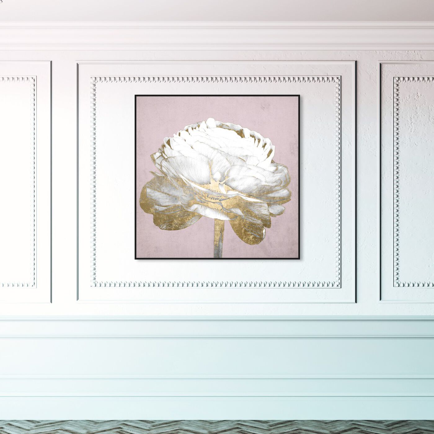 Hanging view of Blush Gold Luxe Flower featuring floral and botanical and florals art.