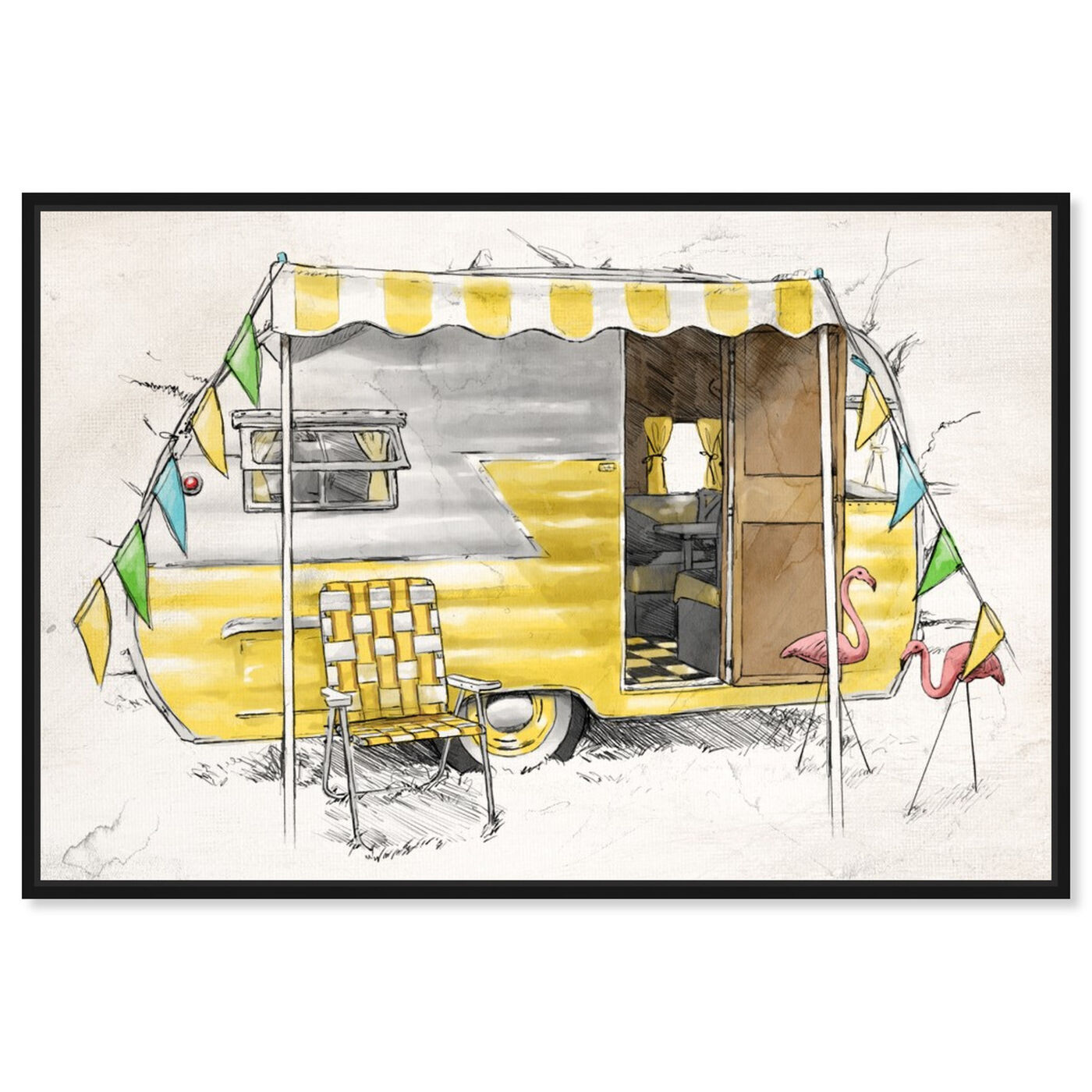Front view of Yellow Camper featuring entertainment and hobbies and camping art.