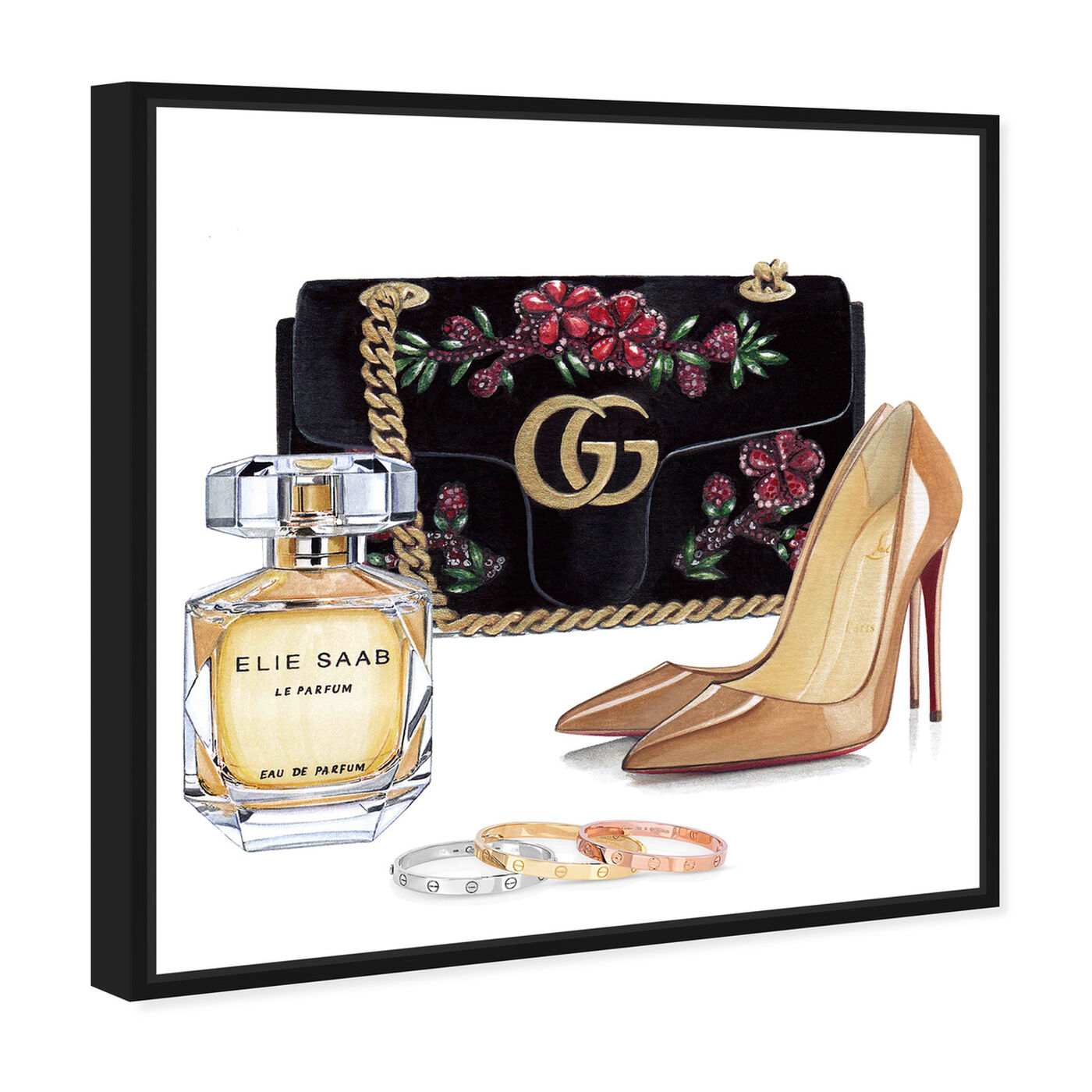 Angled view of Doll Memories - Perfume and Shoes featuring fashion and glam and handbags art.