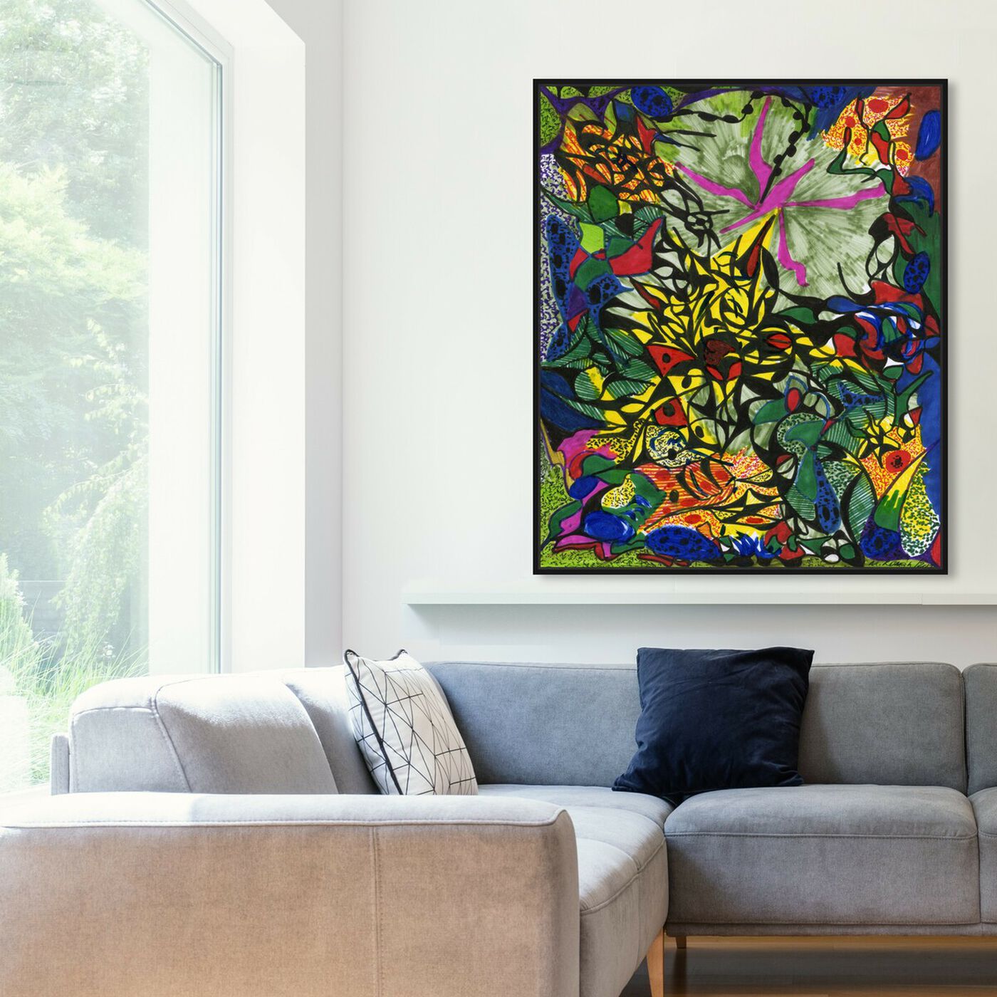 Hanging view of Forest Fire featuring abstract and shapes art.